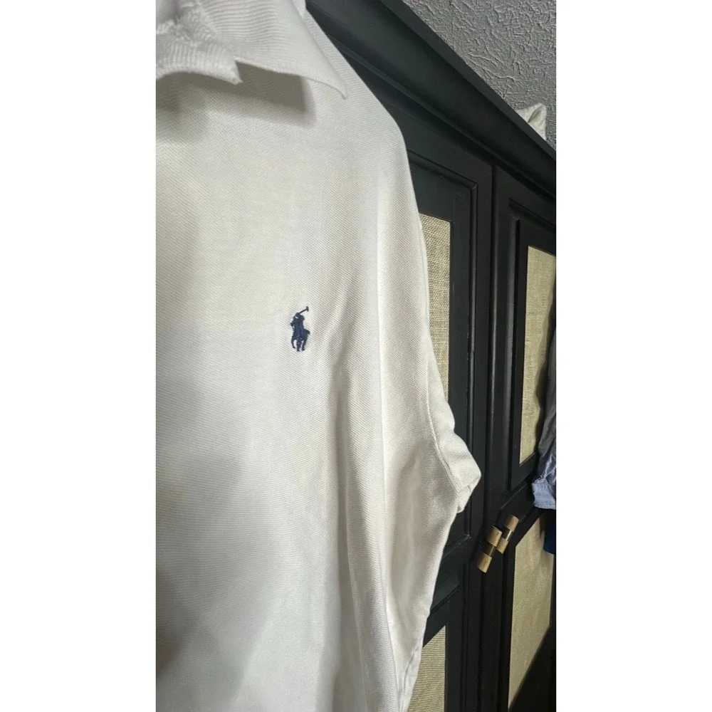 Polo Ralph Lauren Mens XL White Short Sleeve Pique Cotton Polo Shirt Navy Pony